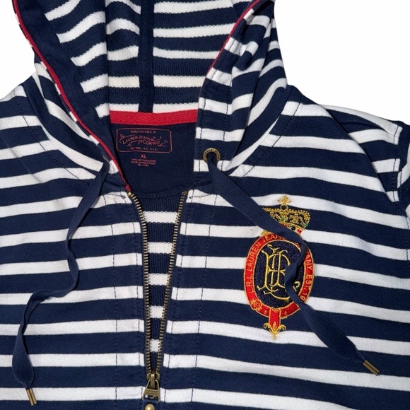 Ralph Lauren Jeans Co Navy Striped Embroidered Logo Hooded Jacket Size XL - Picture 2 of 6